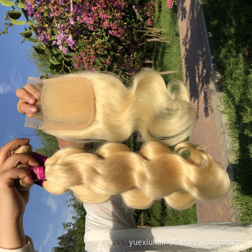 Blonde 613 Body Wave Virgin Human Hair Bundles Wholesale Factory Price Remy Hair Vendor with Lace Closure Frontals Bundle Deals